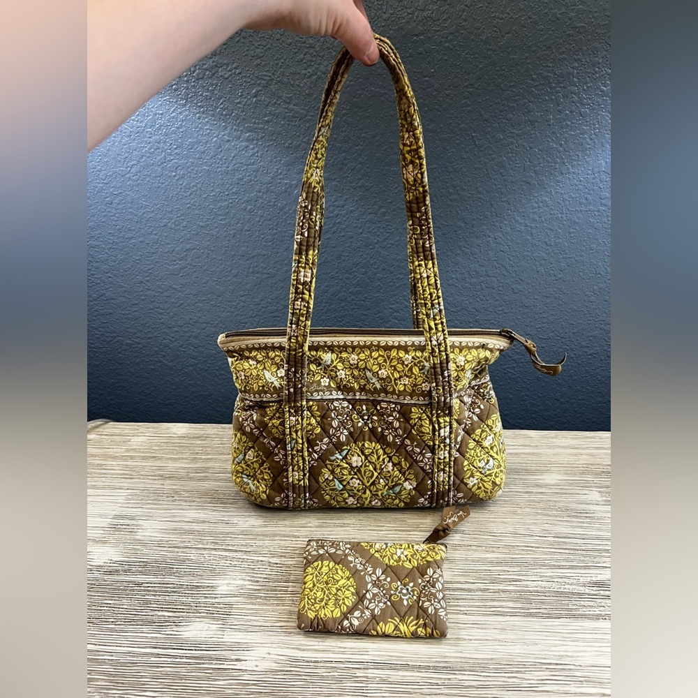 Vera Bradley Quilted Tote in Brown and Yellow Floral with Coin Purse - Picture 6 of 12